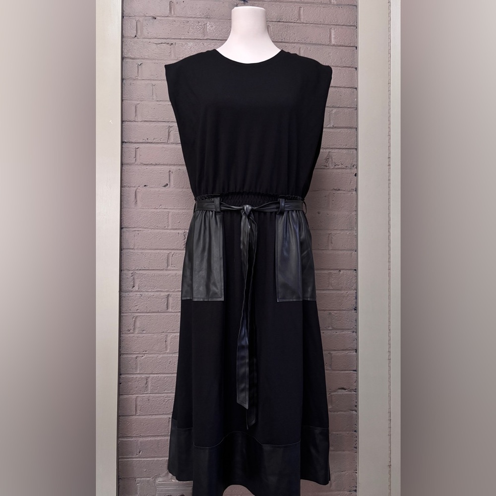 DREW Black dress with faux leather accents XL